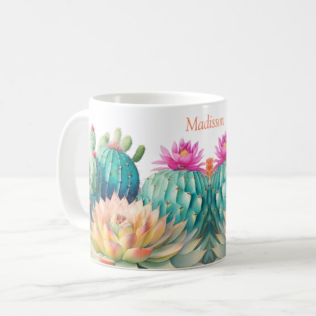 Cacti och suckulat med Namn Kaffemugg (Framsida vänster)