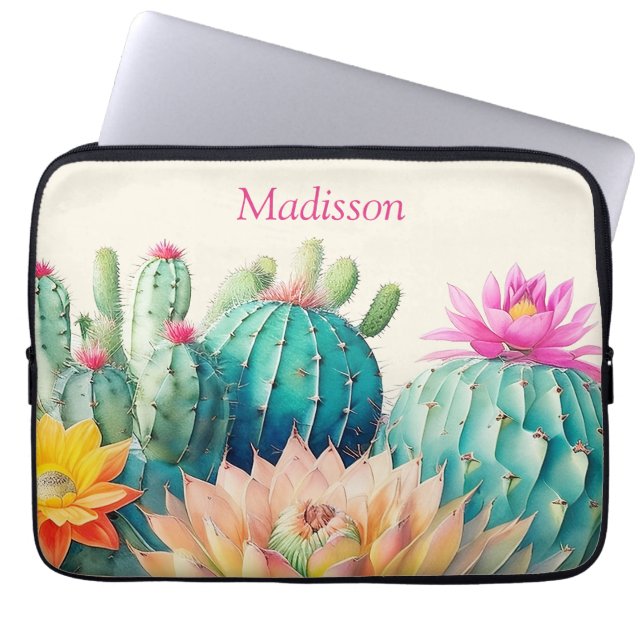 Cacti och suckulat med Namn Laptop Fodral (Framsidan)