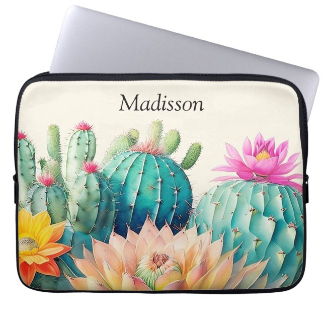 Cacti och suckulat med Namn Laptop Fodral (Framsidan)