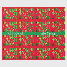 Cacti on Red Feliz Navidad Presentpapper