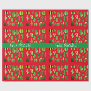 Cacti on Red Feliz Navidad Presentpapper