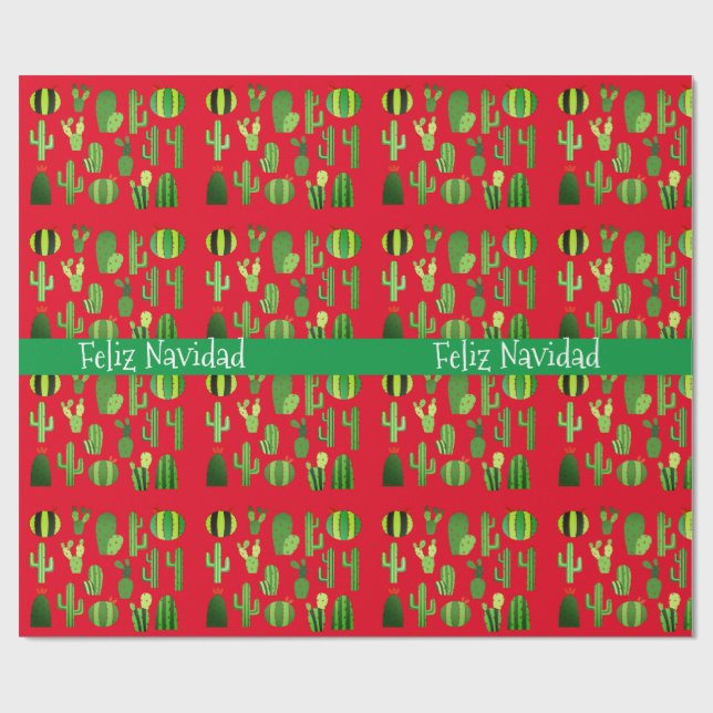 Cacti on Red Feliz Navidad Presentpapper (Platt)