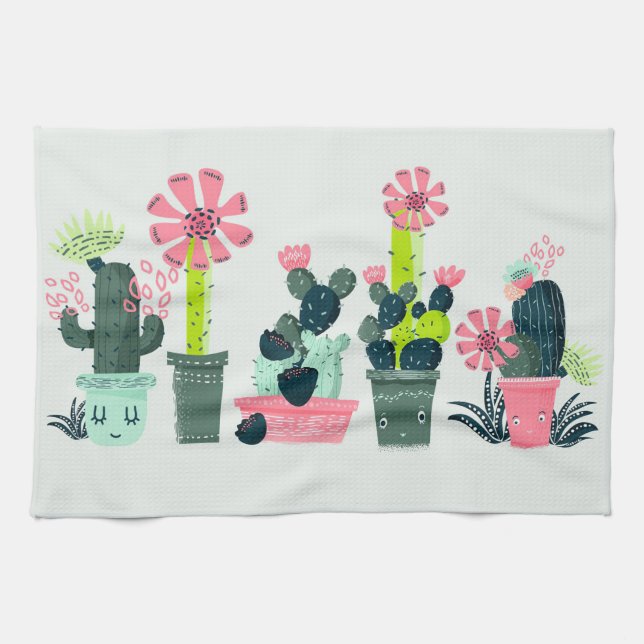 Cacti på Grönt Kökshandduk (Horisontell)