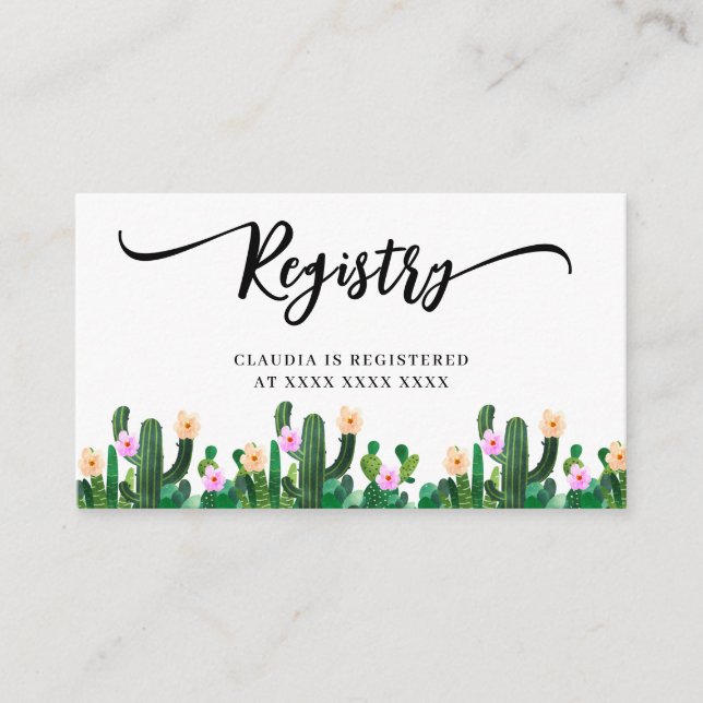 Cacti Registry Bröllopsdusch Tilläggskort (Framsida)