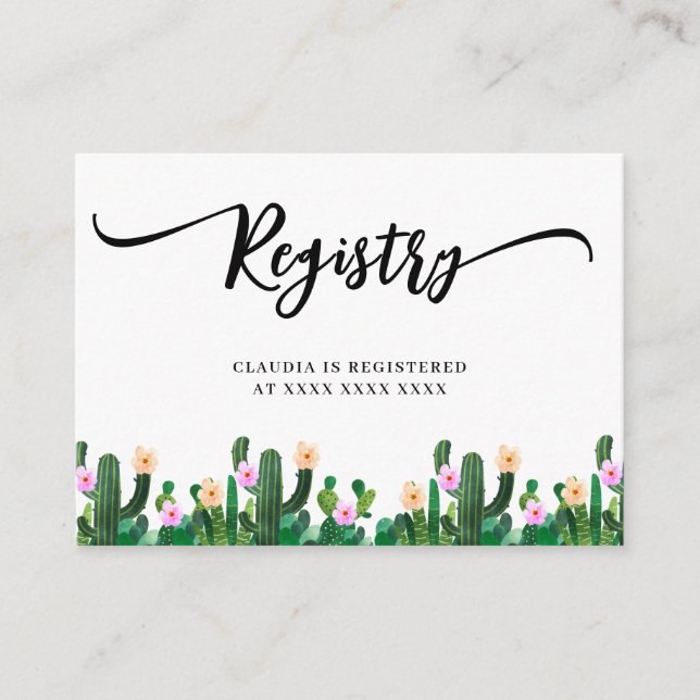 Cacti Registry Bröllopsdusch Tilläggskort (Framsida)