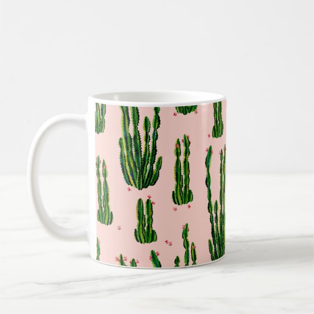 Cacti, sömlös vattenfärg i mönster. Cactus in blos Kaffemugg (Vänster)