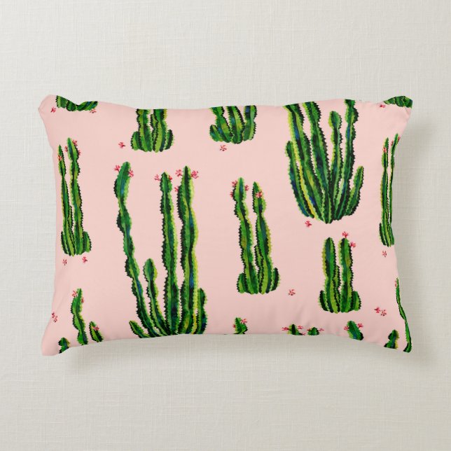 Cacti, sömlös vattenfärg i mönster. Cactus in blos Prydnadskudde (Framsidan)