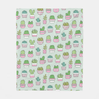 Cacti Succulants Plants Doodles Mönster Fleecefilt