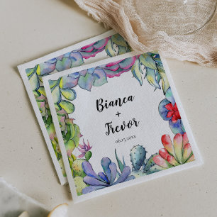 Cacti & succulations vattencolor bröllop papper na pappersservett