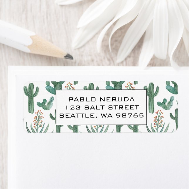Cacti & Succulents Desert-ANPASSNINGSBAR som skick Returadress Etikett (Insitu)