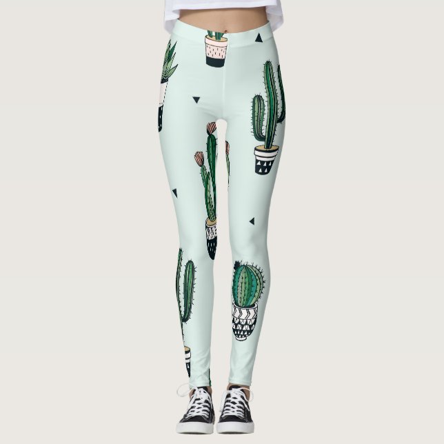 Cacti-succulents, handdragna sömlösa mönster. leggings (Framsida)