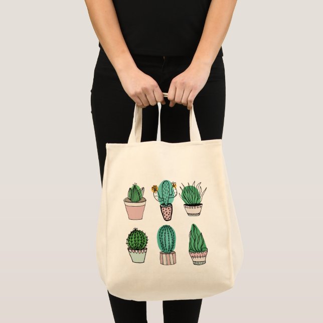 Cacti succulents-illustration av krukväxter tygkasse (Framsida (produkt))