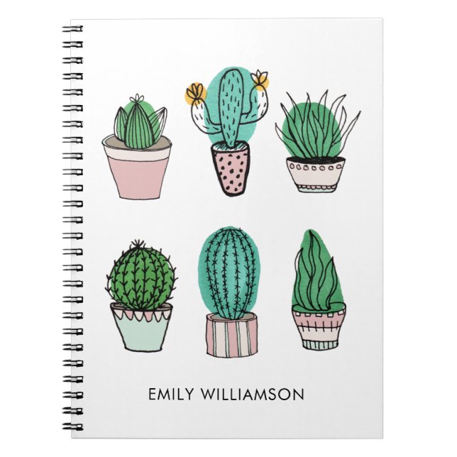 Cacti succulents illustration personlig namn anteckningsbok (Framsidan)