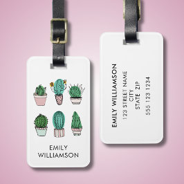 Cacti succulents illustration personlig namn bagagebricka