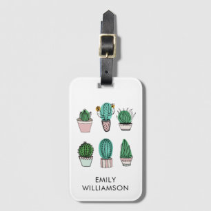 Cacti succulents illustration personlig namn bagagebricka