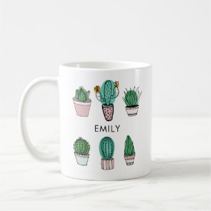 Cacti succulents illustration personlig namn kaffemugg