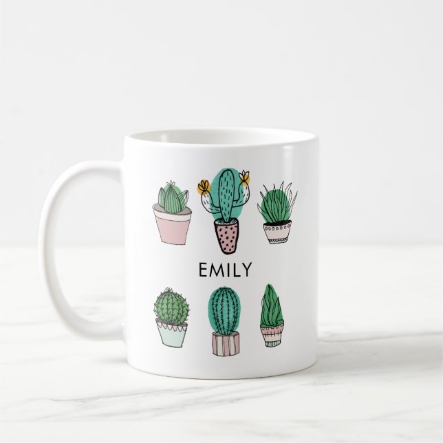 Cacti succulents illustration personlig namn kaffemugg (Vänster)
