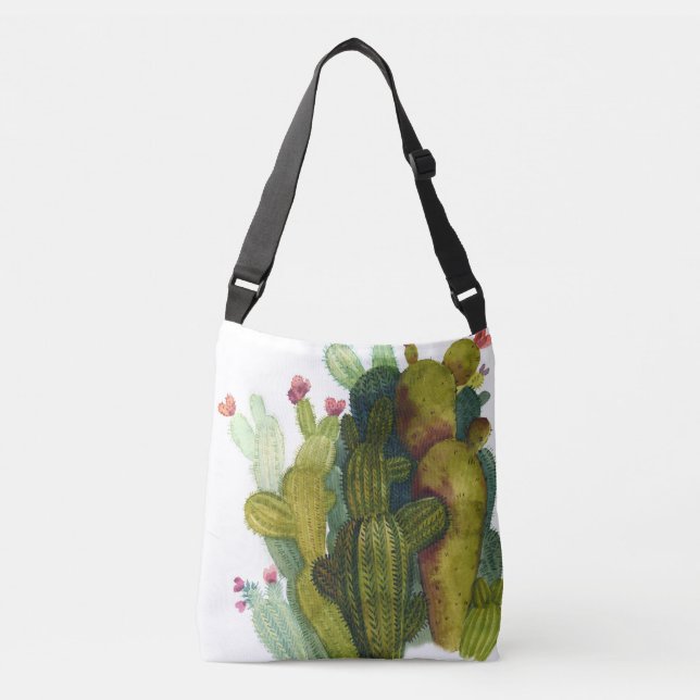 Cacti, succulents: vintagens vattenfärg. axelväska (Framsida)