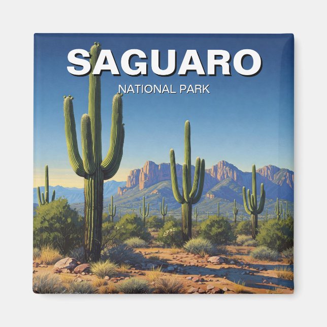 Cacti vid Saguaro nationalpark Souvenir Magnet (Framsidan)