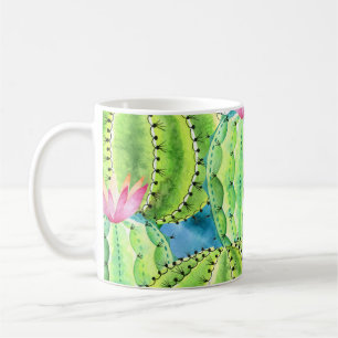 Cacti Watercolor: Blommigt Summer Ornament. Kaffemugg
