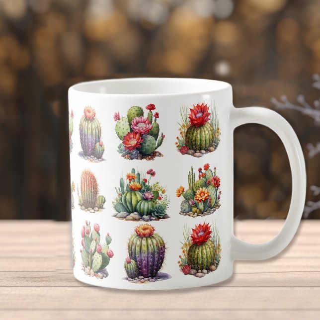 Cacti Watercolor Mönster Coffee Mugg (Skapare uppladdad)