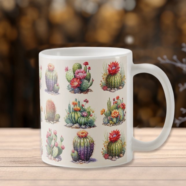 Cacti Watercolor Mönster Coffee Mugg (Skapare uppladdad)