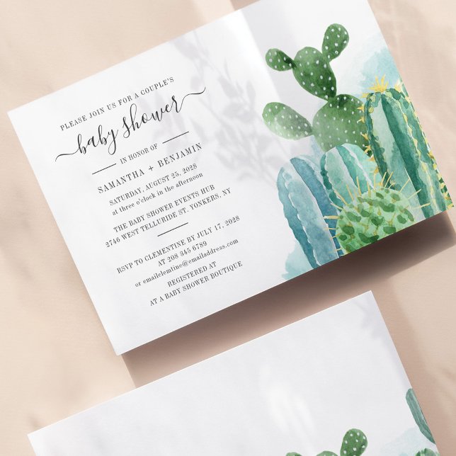 Cacti Watercolor Par Baby Shower Succulent Inbjudningar (Skapare uppladdad)