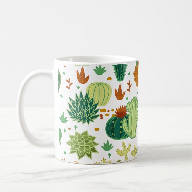 Cacti White Background: Vintage Graphics. Kaffemugg (Vänster)