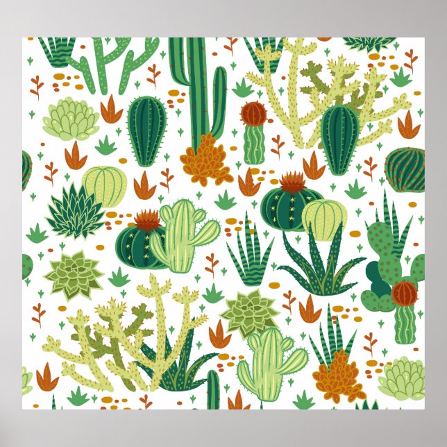 Cacti White Background: Vintage Graphics. Poster (Framsidan)