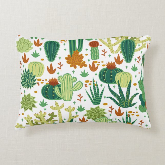 Cacti White Background: Vintage Graphics. Prydnadskudde (Framsidan)