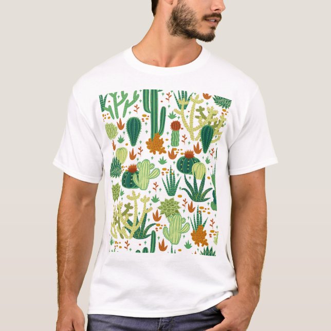 Cacti White Background: Vintage Graphics. T Shirt (Framsida)
