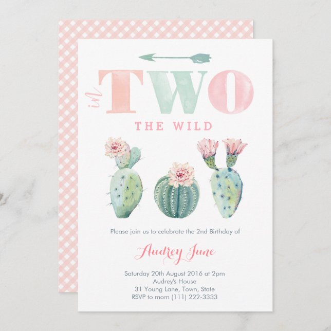 Cactus 2:a födelsedagspartiets inbjudningar, Flick Inbjudningar (Fram/baksida)