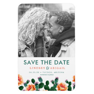 Cactus and Flowers Save the Date Magnet