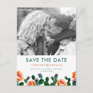 Cactus and Flowers Save the Date Vykort