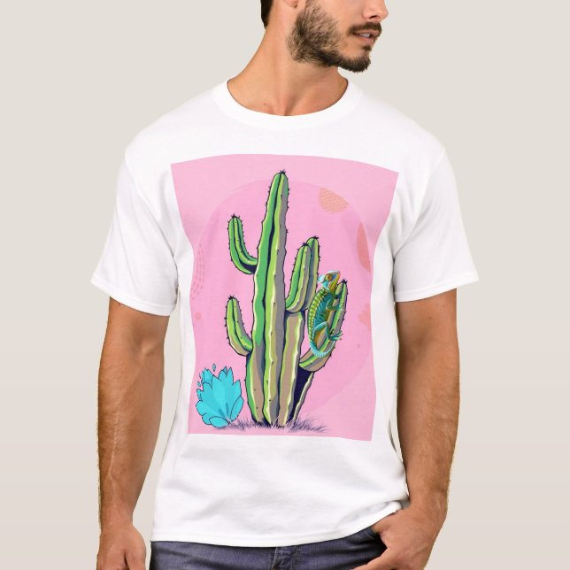 "Cactus and Lizard T-Shirt: Desert skönhet i rosa" T Shirt (Framsida)