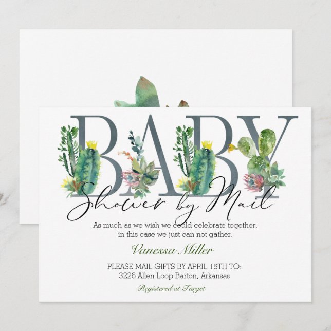 Cactus Baby Shower genom postinbjudan Inbjudningar (Fram/baksida)
