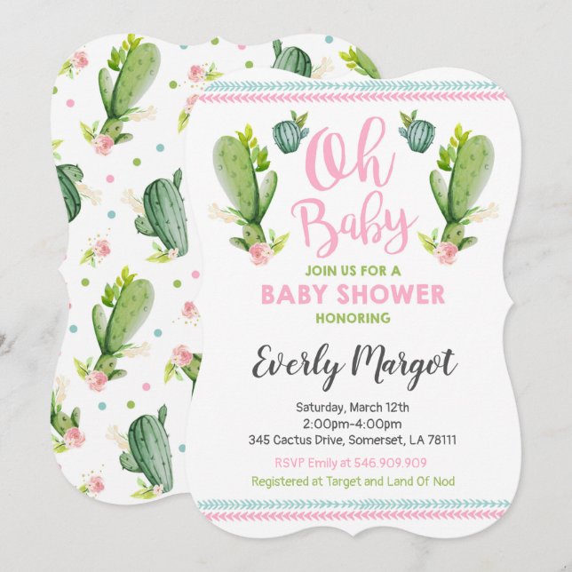 Cactus Baby Shower Inbjudan är klar (Fram/baksida)