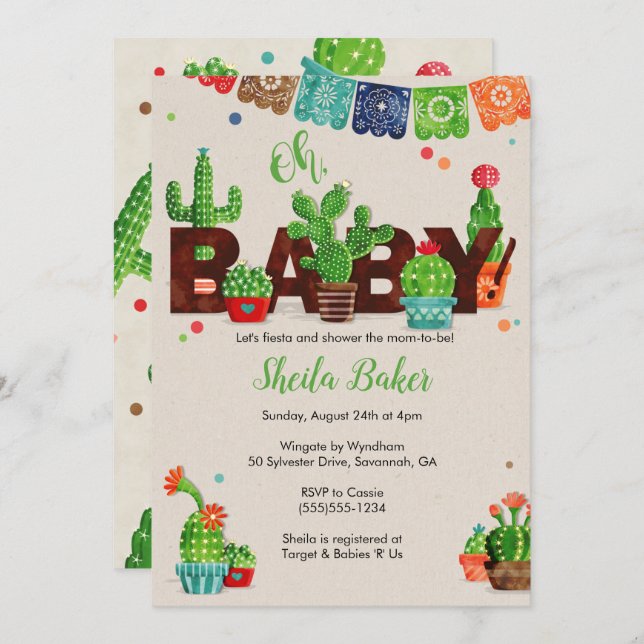 Cactus Baby Shower-inbjudan | Cactus Theme Inbjudningar (Fram/baksida)