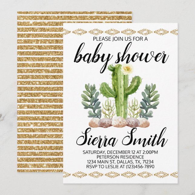 Cactus Baby Shower-inbjudan Inbjudan (Fram/baksida)