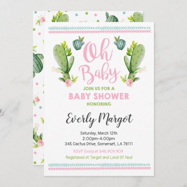 Cactus Baby Shower-inbjudan Succulent Shower Inbjudningar (Fram/baksida)