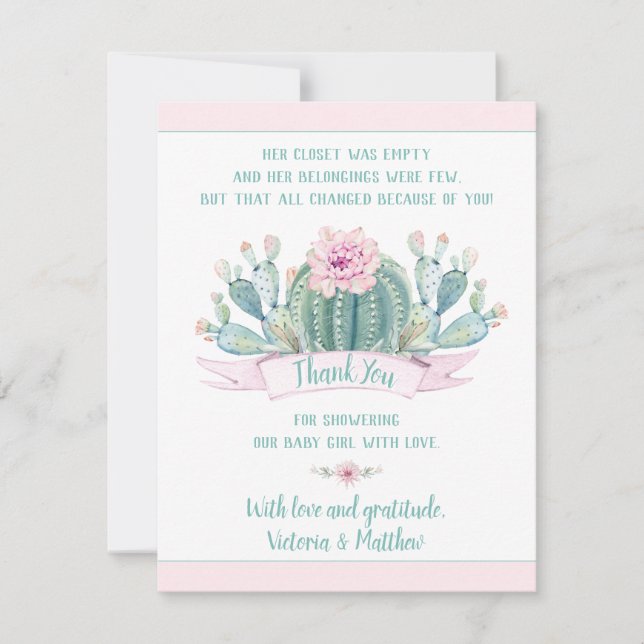 Cactus Baby Shower - tackkort Tack Kort (Framsida)