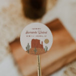 Cactus Bachelorette Desert Bachelorette Favor Runt Klistermärke<br><div class="desc">Det här är en dekalmall för dekaler i öknen som innehåller sydvästra inslag och en rottematisk teckensnittskoppling. ALLA typsnitt och färg är redigerbara // För matchande artiklar, gå till "BETTY"-samlingen i Sincerely By Nicole Zazzle-butiken. * Om du tycker om den här designen men inte ser den tillgänglig för något du...</div>