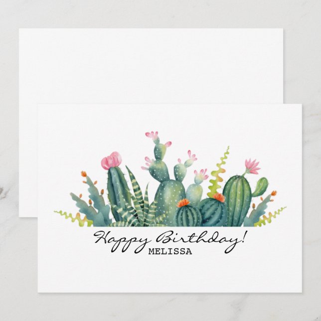 Cactus Birthday Card Inbjudningar (Fram/baksida)