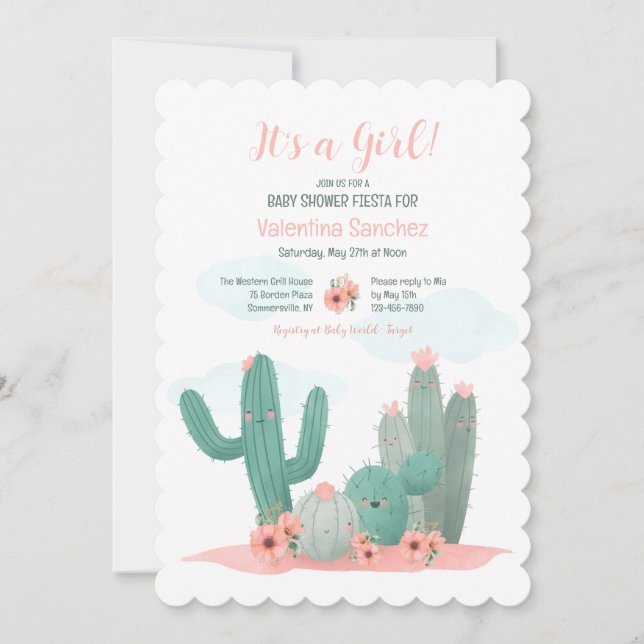 Cactus Blommar Flicka Baby Shower Inbjudningar (Framsida)