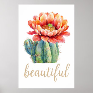 Cactus Blommar Watercolor Bevalt Desert Poster