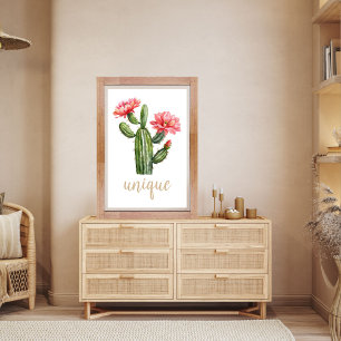 Cactus Blommar Watercolor Unik Desert Poster