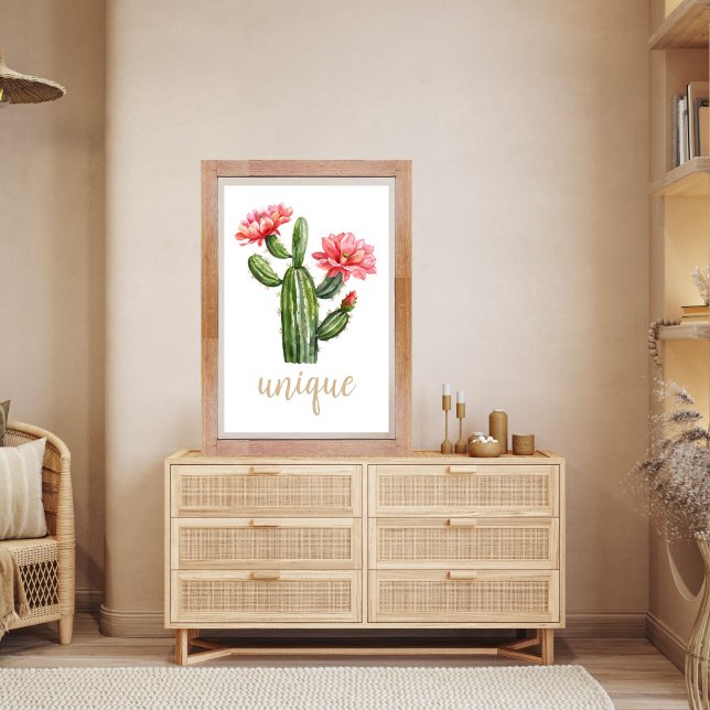Cactus Blommar Watercolor Unik Desert Poster (Unique Desert Bloom Cactus Wall Art Print for personalize room decor)