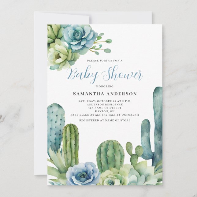 Cactus Blommigt Baby Shower Inbjudningar (Framsida)