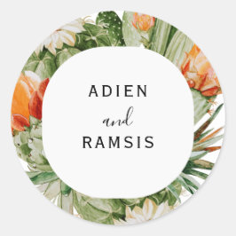 Cactus Blommigt Desert Bröllop-fästare Runt Klistermärke