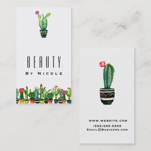Cactus Blommigt Rustic Southwest Boho Chic Visitkort (Fram/baksida)